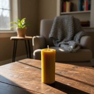 Ribbed Sandalwood Scented Pillar  Candle